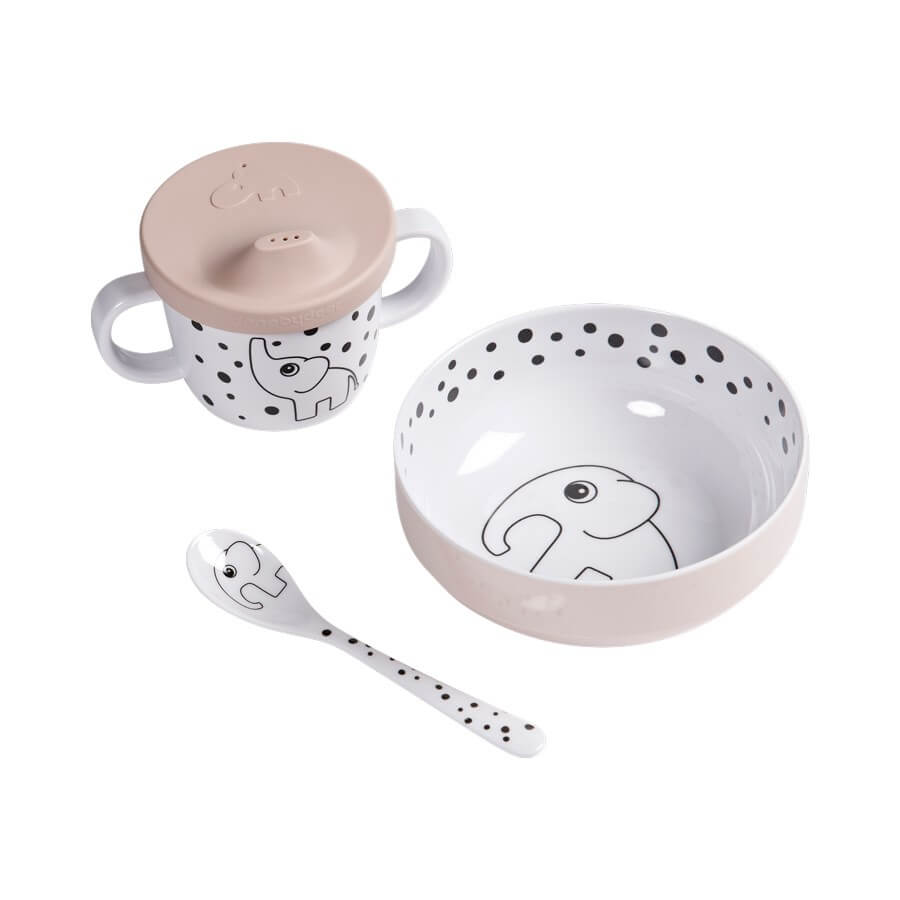 First meal set happy dots pink
