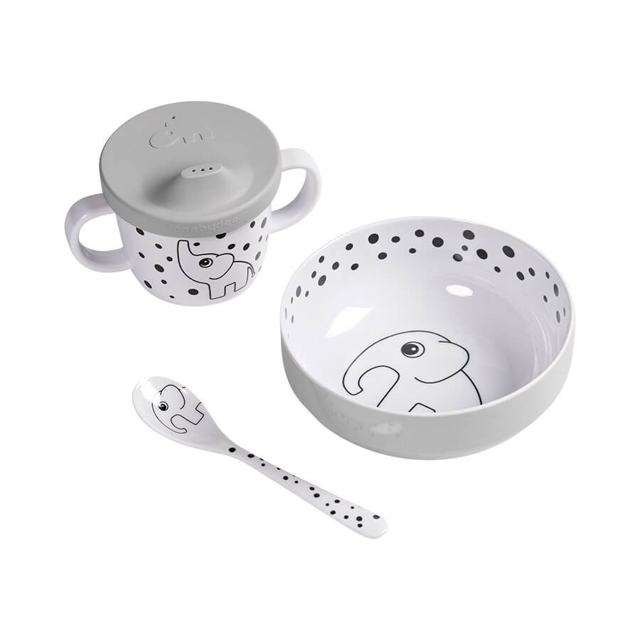 First meal set happy dots grey