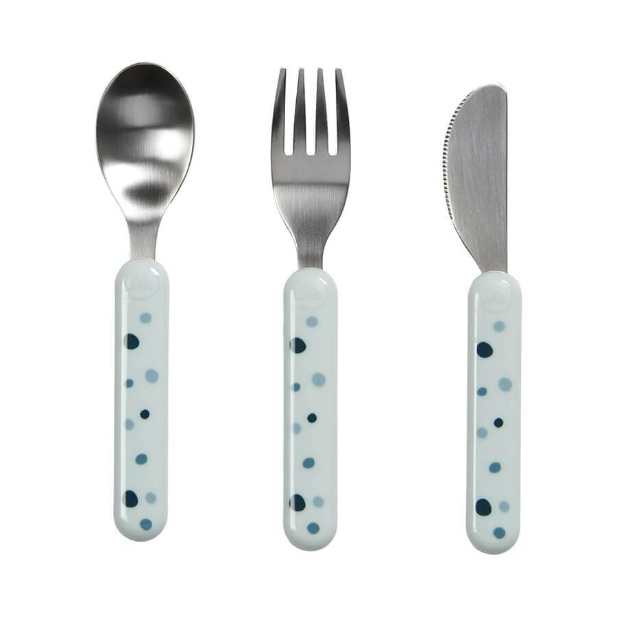 Baby Weaning Cutlery - Light Blue/ Blue Polka Dots